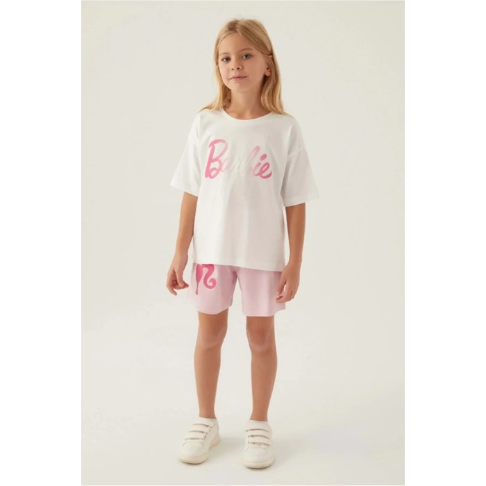 BARBIE KIZ GARSON ŞORT TAKIM - KREM