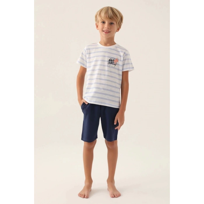 ERKEK ÇOCUK BERMUDA TAKIM - KREM MAVİ