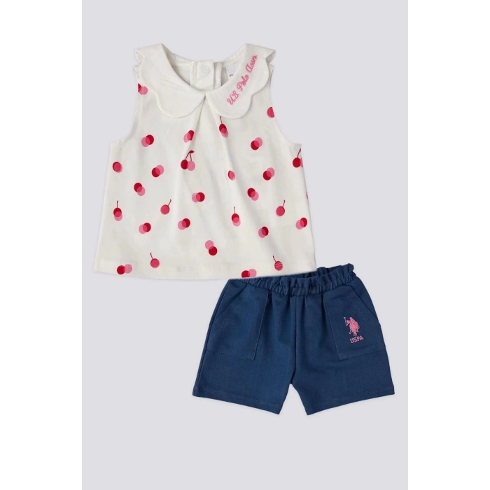 KIZ BEBEK 2 LI KISA KOL T-SHIRT TAKIM - KREM