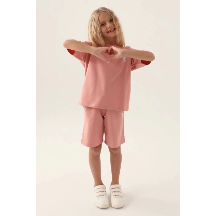 KIZ ÇOCUK BERMUDA TAKIM - RETRO PEMBE