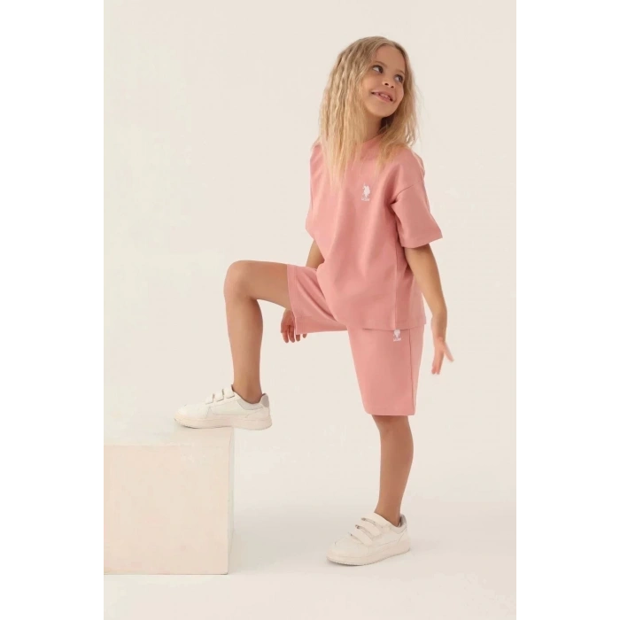 KIZ ÇOCUK BERMUDA TAKIM - RETRO PEMBE