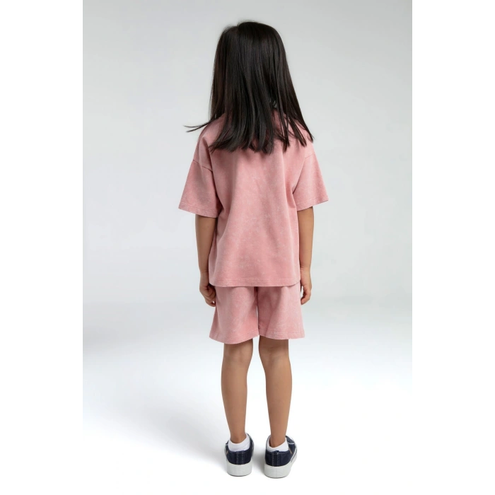 KIZ ÇOCUK BERMUDA TAKIM - RETRO PEMBE