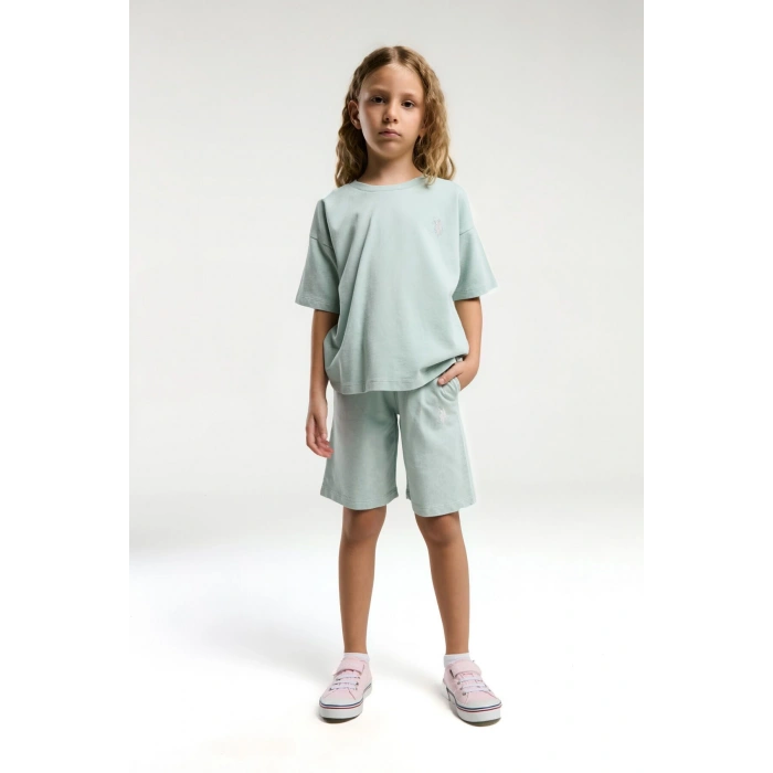 KIZ ÇOCUK BERMUDA TAKIM - SU YEŞİLİ