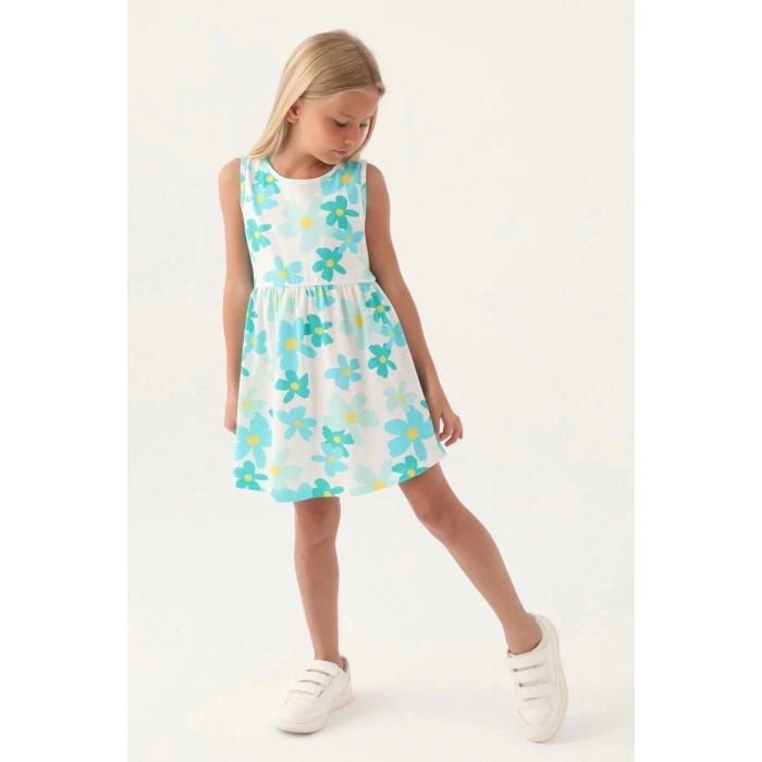 KIZ ÇOCUK ELBİSE - TURKUAZ ÇİÇEK