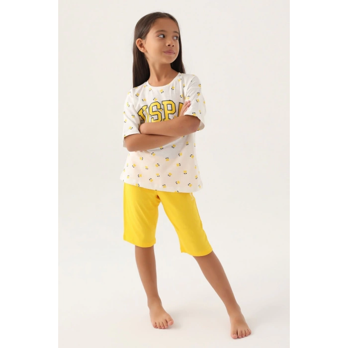 KIZ ÇOCUK KAPRİ TAKIM - KREM SARI