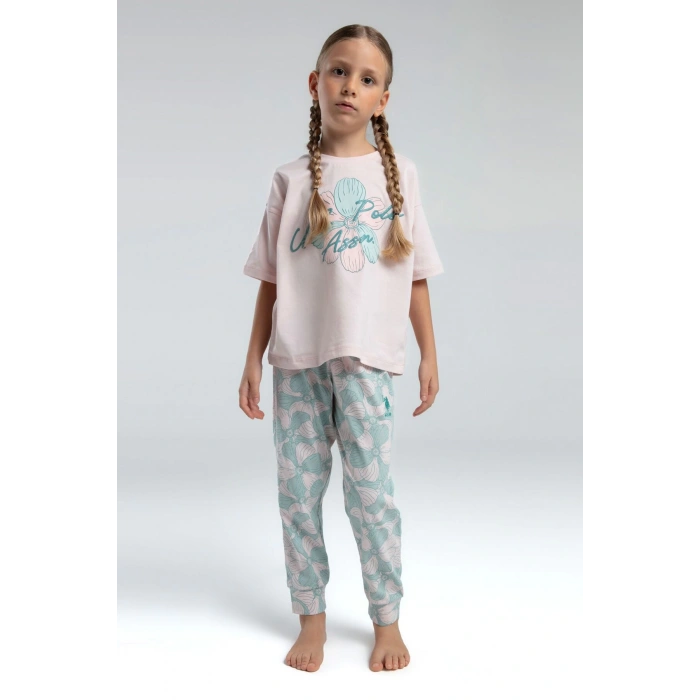 KIZ ÇOCUK PİJAMA TAKIMI - PUDRA