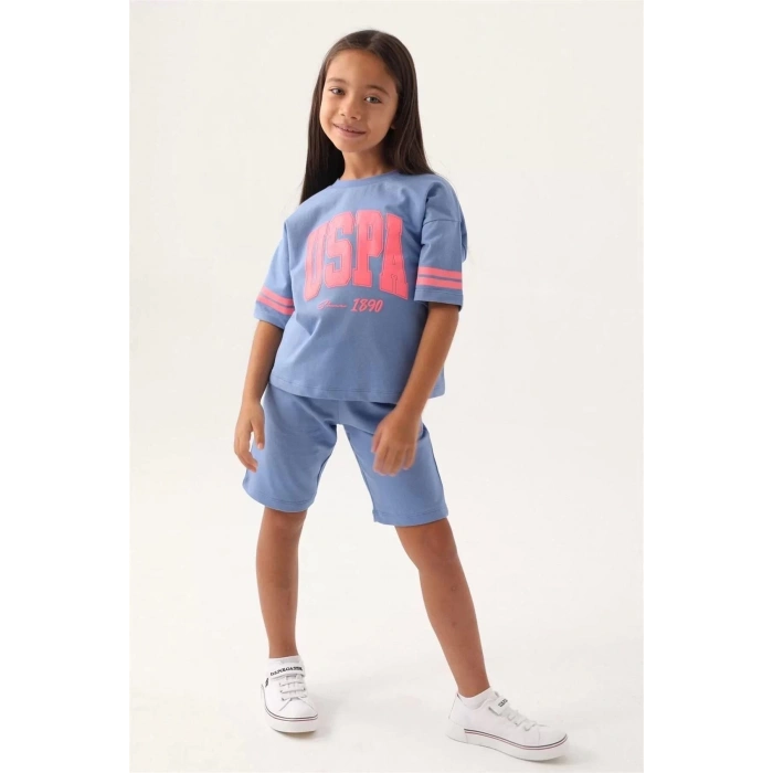 KIZ GARSON BERMUDA TAKIM - AÇIK İNDİGO