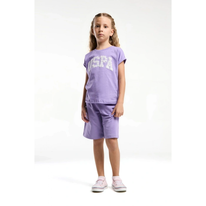 KIZ GARSON BERMUDA TAKIM  - KOYU LİLA