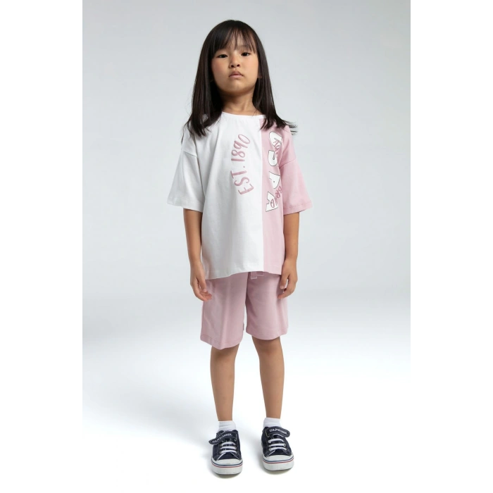 KIZ GARSON BERMUDA TAKIM - SOFT PEMBE