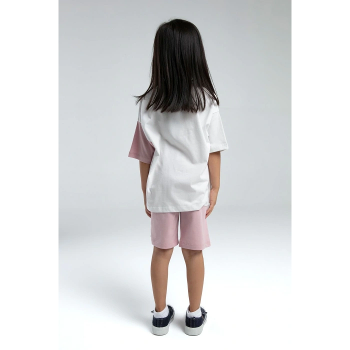 KIZ GARSON BERMUDA TAKIM - SOFT PEMBE