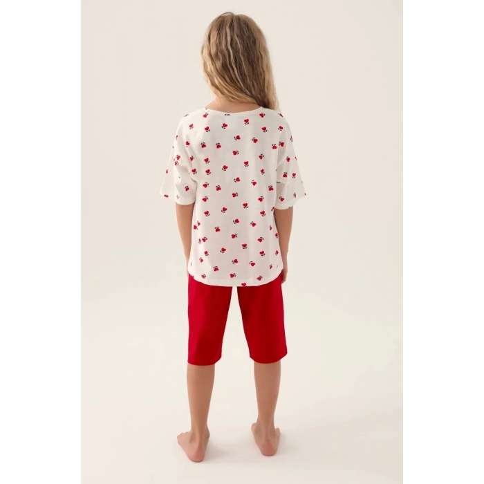 KIZ GARSON KAPRİ TAKIM - KREM KIRMIZI