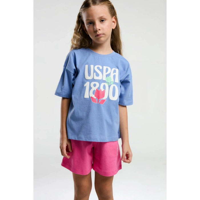 KIZ GARSON ŞORT TAKIM - AÇIK İNDİGO