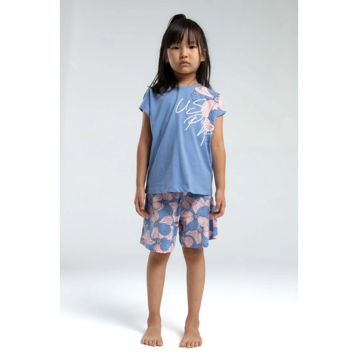 KIZ GARSON ŞORT TAKIM - AÇIK İNDİGO