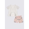 KIZ BEBEK 2 LI KISA KOL T-SHIRT TAKIM - KREM