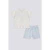 ERKEK BEBEK 2 LI KISA KOL T-SHIRT TAKIM - KREM MAVİ