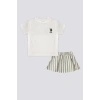 KIZ BEBEK 2 LI KISA KOL T-SHIRT TAKIM - KREM