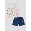 KIZ BEBEK 2 LI KISA KOL T-SHIRT TAKIM - KREM