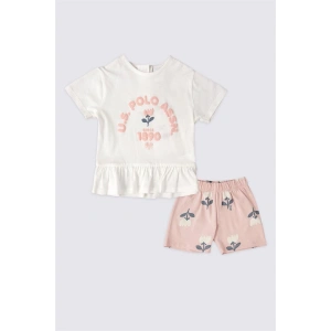 KIZ BEBEK 2 LI KISA KOL T-SHIRT TAKIM - KREM