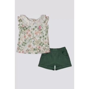 KIZ BEBEK 2 LI KISA KOL T-SHIRT TAKIM - KREM