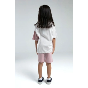KIZ GARSON BERMUDA TAKIM - SOFT PEMBE
