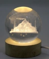 3d Kristal Cam Küre Ahşap Soketli İstanbul Temalı Led Lamba Alk2573