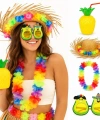 4 Parça Hawaii Parti Seti Ananas Bardak Hasır Şapka Avokado Gözlük Çiçek Kolye