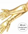 Altın Renk Dirsek Altı Lüks Saten Eldiven 40 Cm