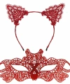 Ateş Kırmızısı Dantel Taç Ve Maske Seti 10 No - Maskeli Balo  Özel Gün Seti