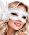Beyaz Tüylü Venedik Lüks Balo Maskesi
