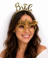 Bride Yazılı Gold Taç Ve Parti Gözlüğü Seti