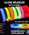 Glow Kalın Bileklik 12’li Set | Baskıya Uygun Renkli Model