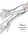 Gümüş Renk Dirsek Altı Lüks Saten Eldiven 40 Cm