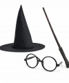 Harry Potter Tarzı Çocuk Seti (siyah Keçe Şapka, Asa, Gözlük)