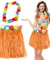 Hawaii Luau Aloha Turuncu Püsküllü 40 Cm Etek Ve Hawaii Kolye Seti