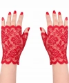 Kırmızı Dantel Parmaksız Kısa Eldiven