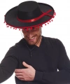 Kırmızı Ponponlu Siyah Renk Yetişkin İspanyol Şapkası