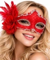 Kırmızı Tüylü Venedik Lüks Balo Maskesi