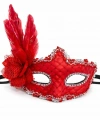 Kırmızı Tüylü Venedik Lüks Balo Maskesi