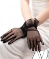 Kısa Boy Likralı Güpürlü Yetişkin Tül Eldiven Siyah Renk