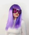 Lila Renk Uzun Düz Parti Peruğu
