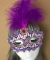 Mor Dantel İşlemeli Mor Tüylü Balo Parti Maskesi 17x20 Cm