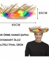 Naturel Renk Püsküllü Örme Hasır Hawaii Luau Aloha Şapka 13x36 Cm