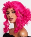 Neon Pembe Bukleli Kıvırcık Cosplay Peruğu - İçi Astarlı