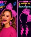 Neon Pembe Dantel Taç Ve Şimşek Küpe 8039ler 9039lar Parti Seti