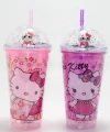 Sevimli Hello Kitty Işıklı Pipetli Boncuklu Suluk & Bardak 400 Ml  Alk4706