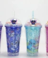 Sevimli Stitch Işıklı Pipetli Pullu Suluk & Bardak 400 Ml  Alk4704