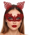 Şık Kırmızı Dantel Maske Ve Taç Seti 5 No – Maskeli Balo  Özel Etkinlikler