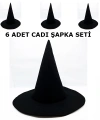 Siyah Cadı Şapkası Keçe Yetişkin Boy 6 Adet