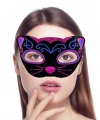Siyah Kadife Kaplama Üzeri Pembe Mavi Sim İşlemeli Kedi Maskesi 20x13 Cm