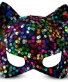 Siyah Kadife Kumaş Üzerine Rengarenk Payetli Pullu Parti Maskesi 16x14 Cm